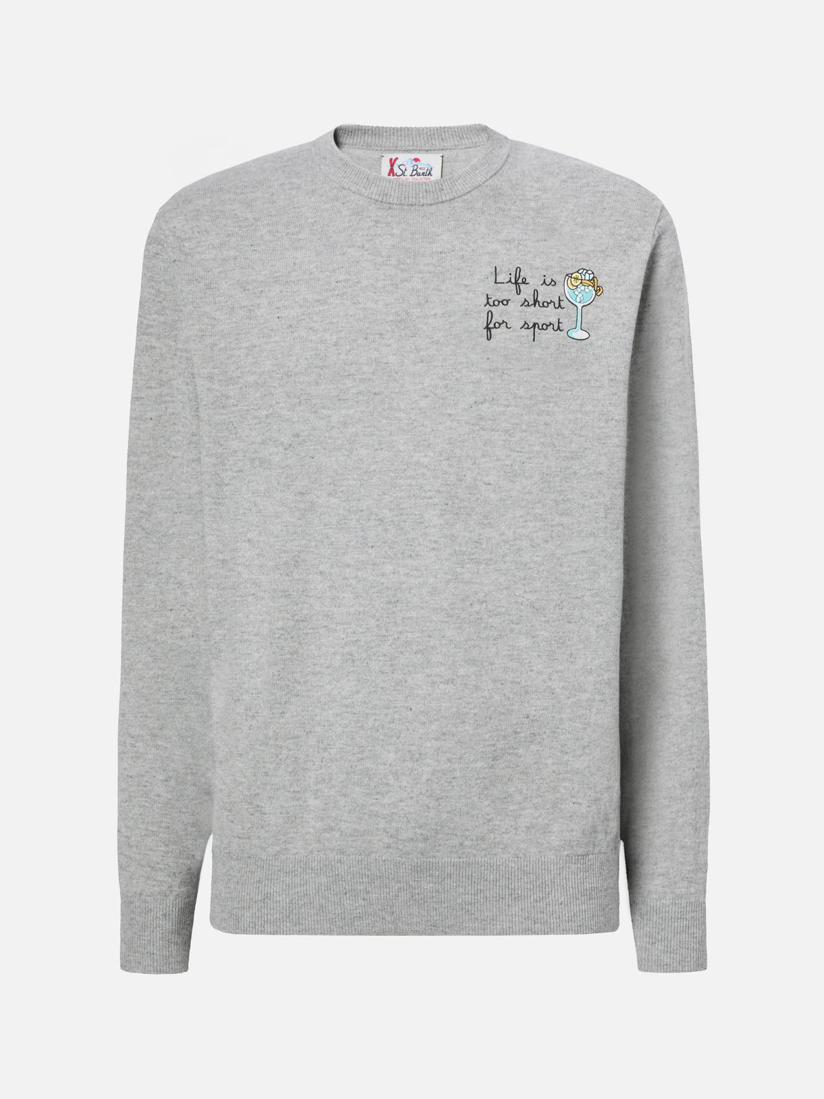 Crewneck-genser Heron Light med broderiet "Life is too short for sport" – offisielt produktbilde 5