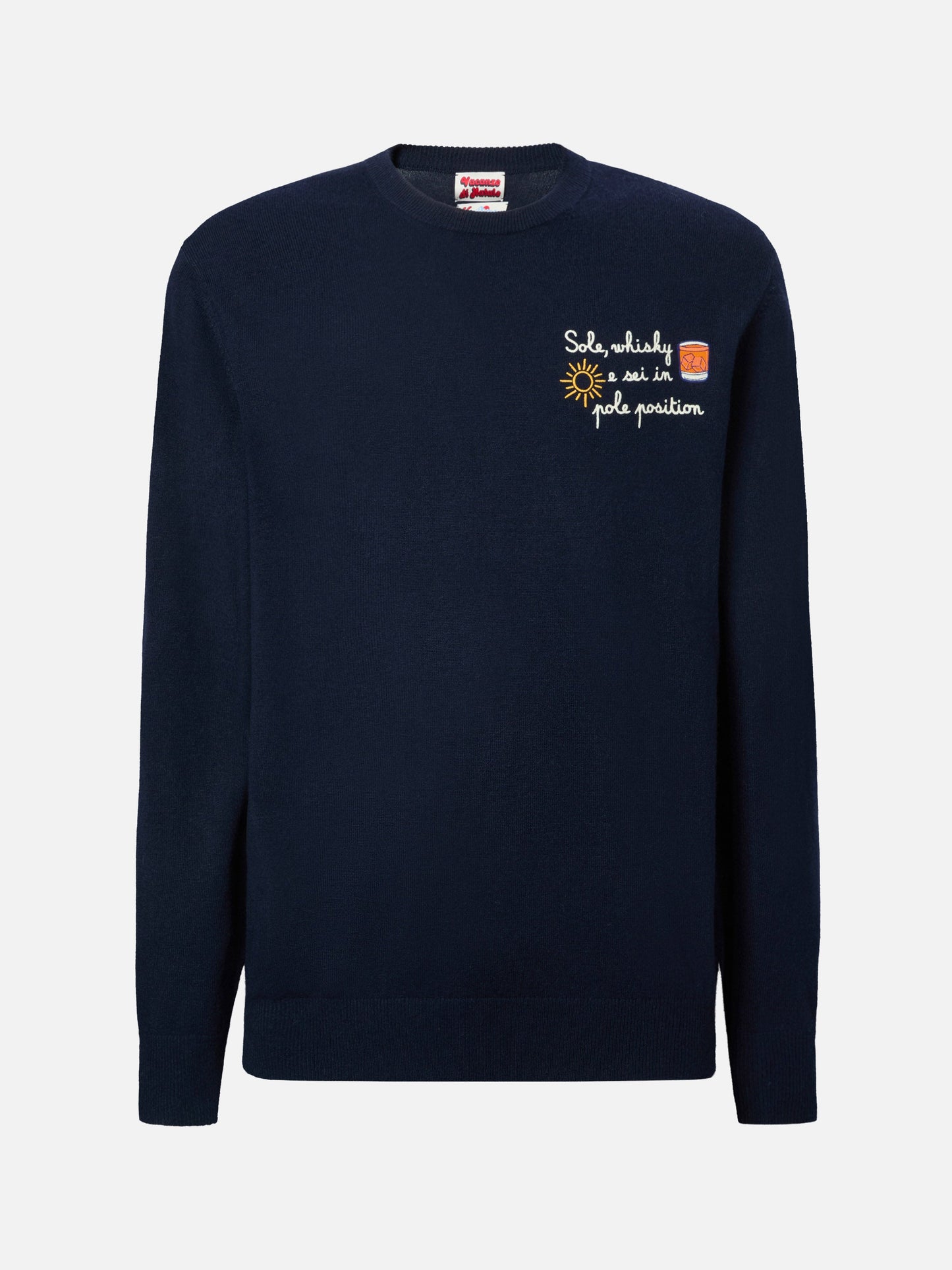 Crewneck Heron Light med broderiet "Sole, whisky e sei in pole position!" | VACANZE DI NATALE SPECIAL EDITION – offisielt produktbilde 5