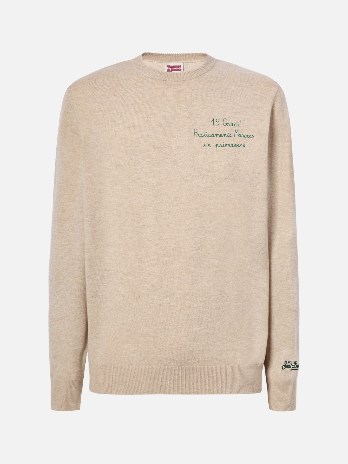Crewneck-genser Heron Light med broderi '19 gradi. Praticamente Marocco in primavera!' | YUPPIES SPECIAL EDITION – offisielt produktbilde 5