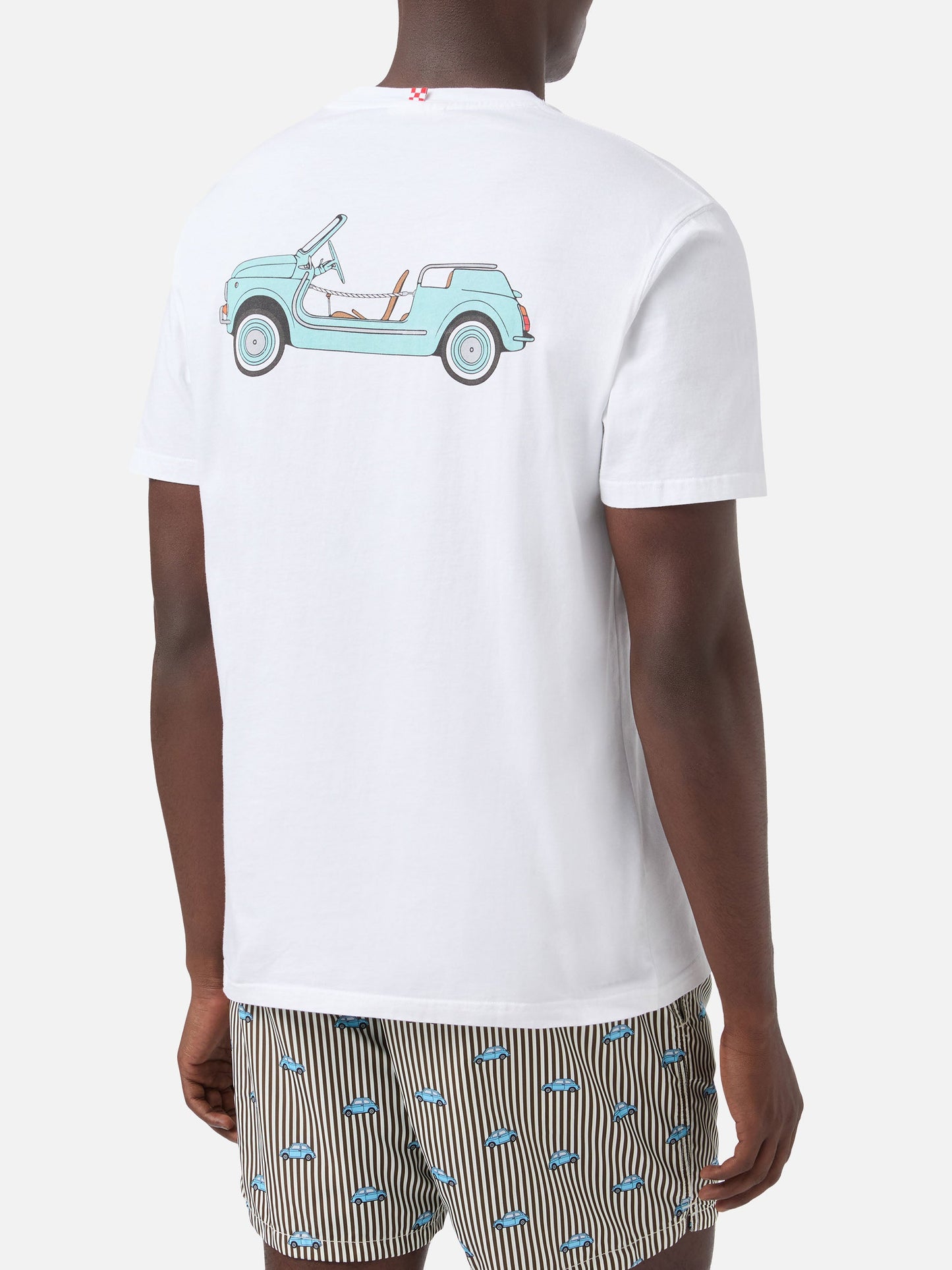 Fiat 500 Spiaggina t-skjorte med trykk foran og bak i hvit | Special Edition – offisielt produktbilde 4