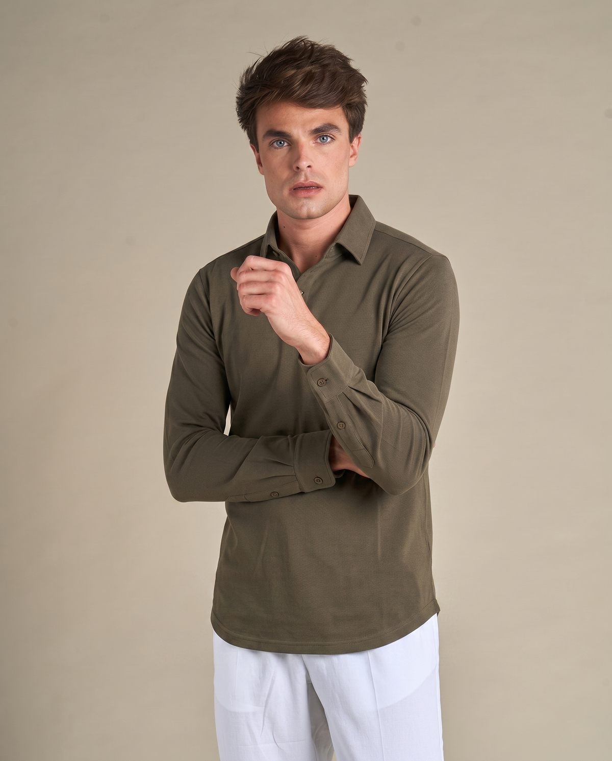 One-Piece Collar Polo | Olive Green – detaljbilde 3