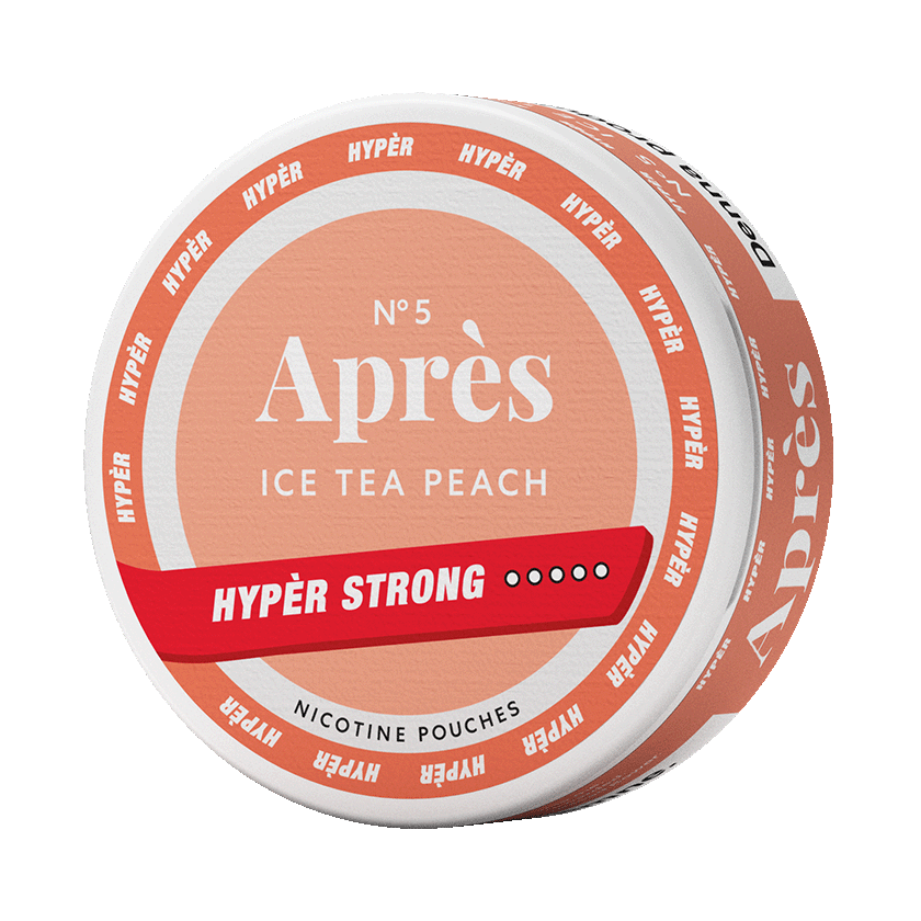 Après No.5 Ice Tea Peach Hypèr Strong 11mg, 5-pakke med nikotinposer