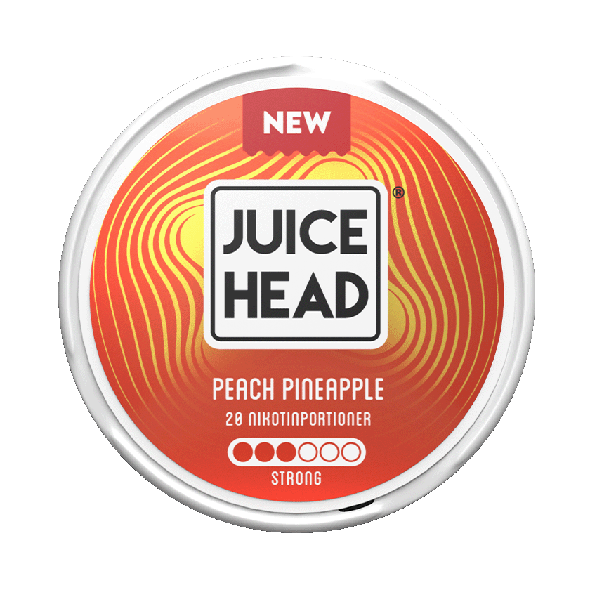 Juice Head Peach Pineapple Strong 9mg, 5-pakke med nikotinposer
