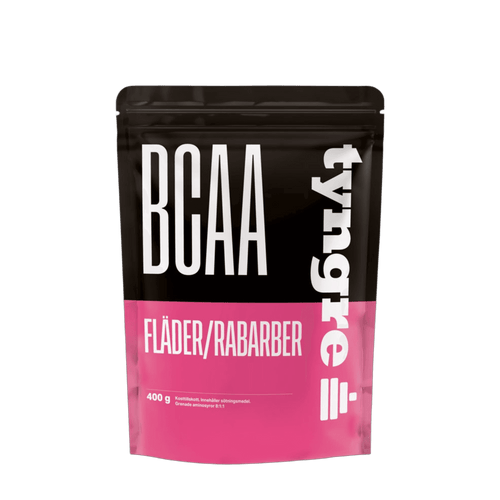 Tyngre Aminosyrer – BCAA og EAA – variant BCAA – Hylleblomst/rabarbra (400g)