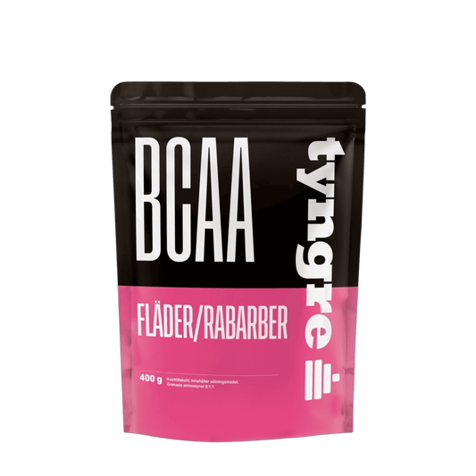 Tyngre Aminosyrer – BCAA og EAA – variant BCAA – Hylleblomst/rabarbra (400g)