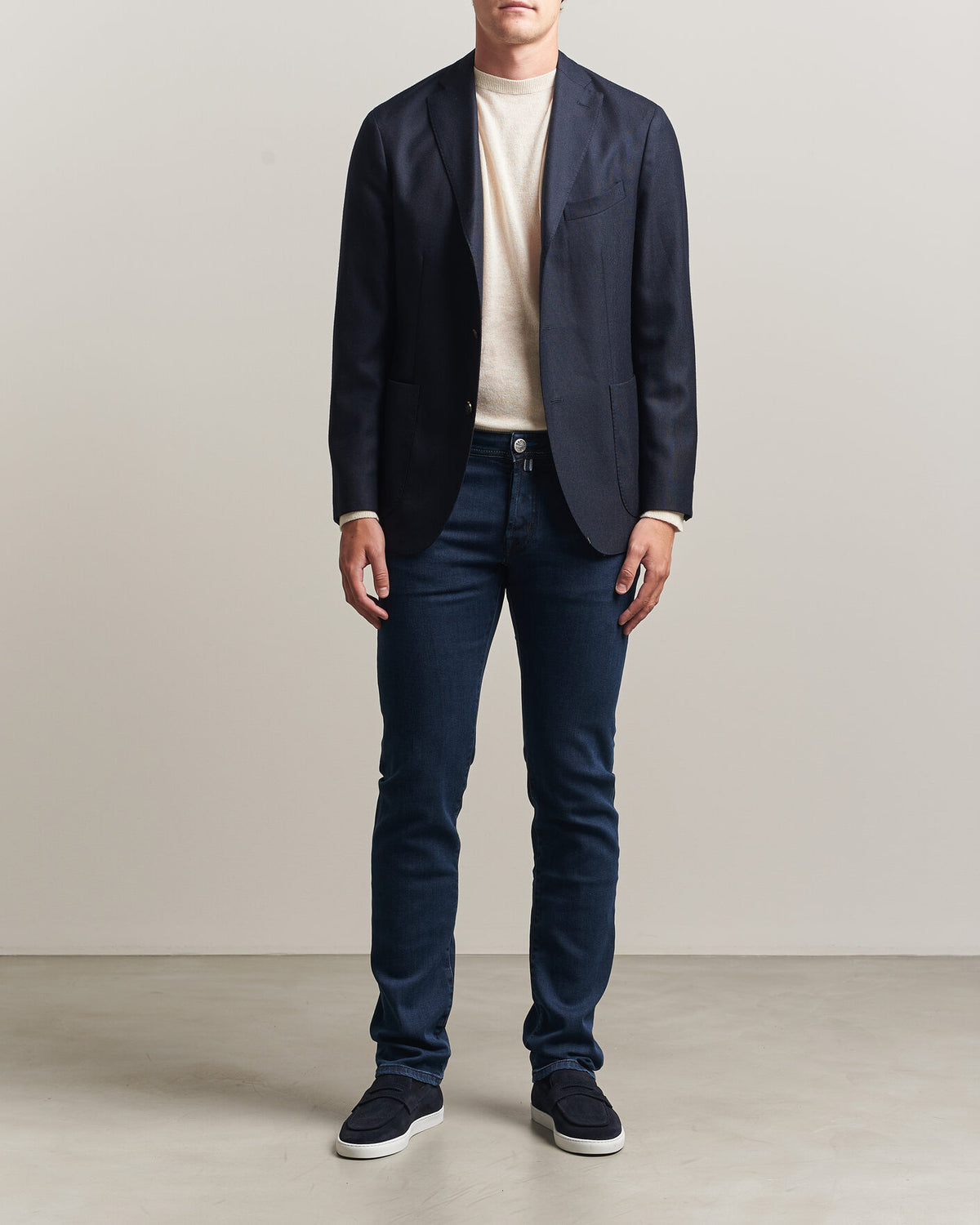 Jacob Cohën Nick Slim Fit vasket stretchjeans – mørk blå – detaljbilde 3