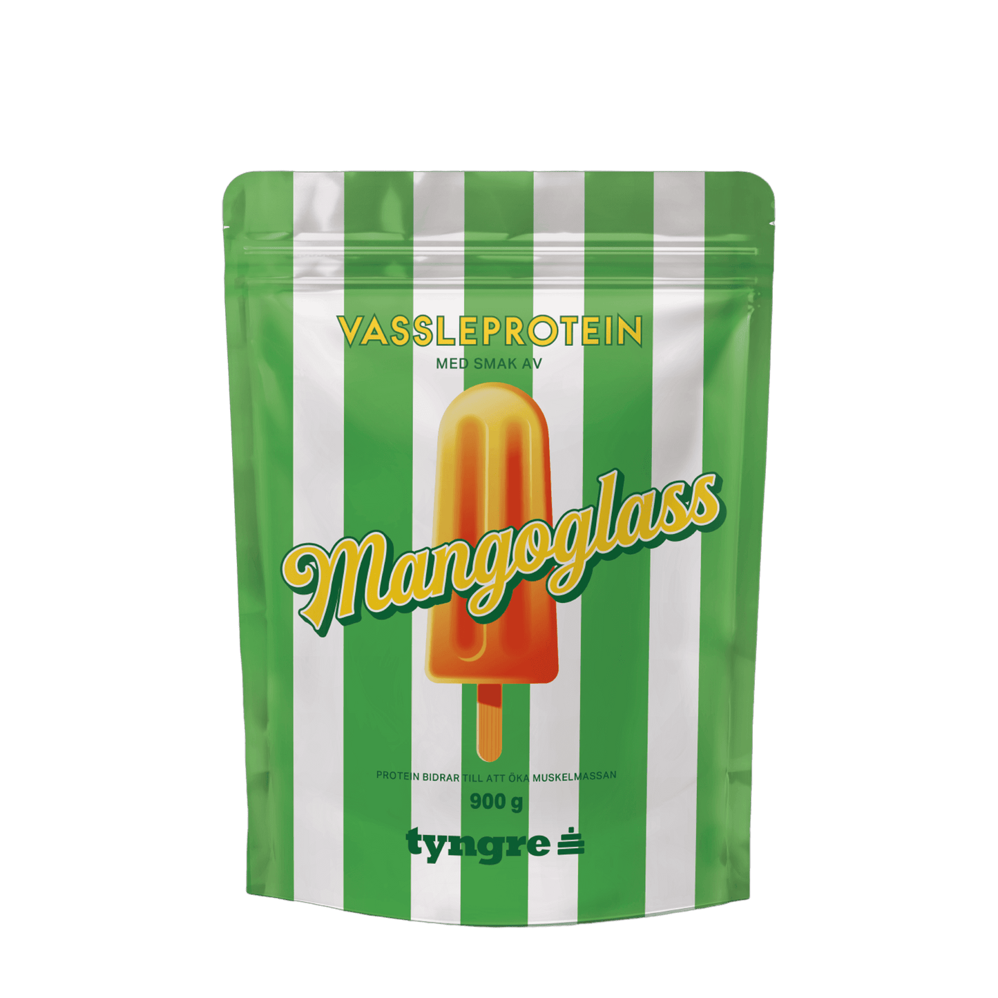 Tyngre Myseprotein – frukt, vanilje og kaffe – variant Mangoglass (900g)