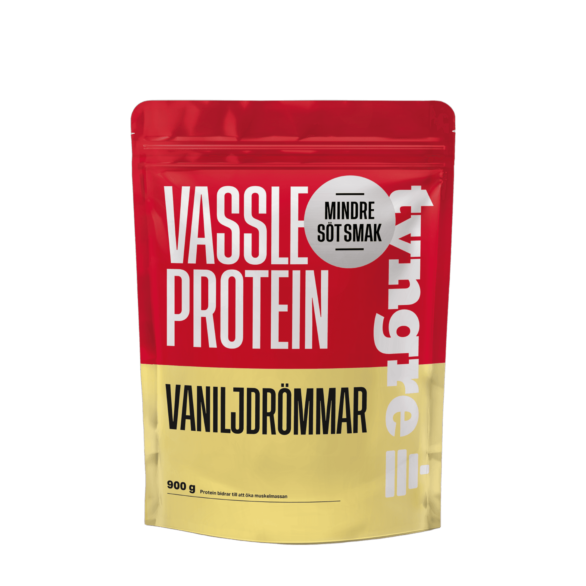 Tyngre Myseprotein – mindre søt smak – variant Vaniljeedrøm mindre søt smak (900g)