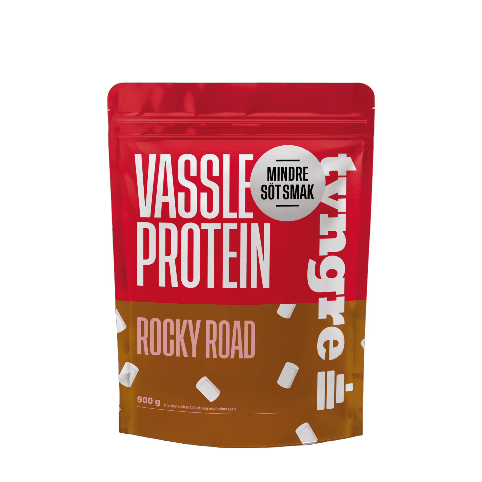 Tyngre Myseprotein – mindre søt smak – variant Rocky Road mindre søt smak (900g)