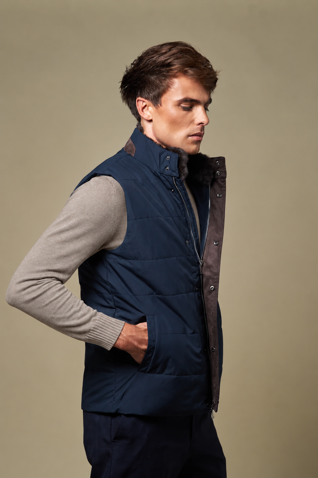 Fur Collar Gilet | Navy – detaljbilde 4