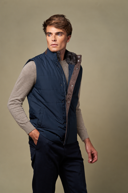 Fur Collar Gilet | Navy – detaljbilde 5