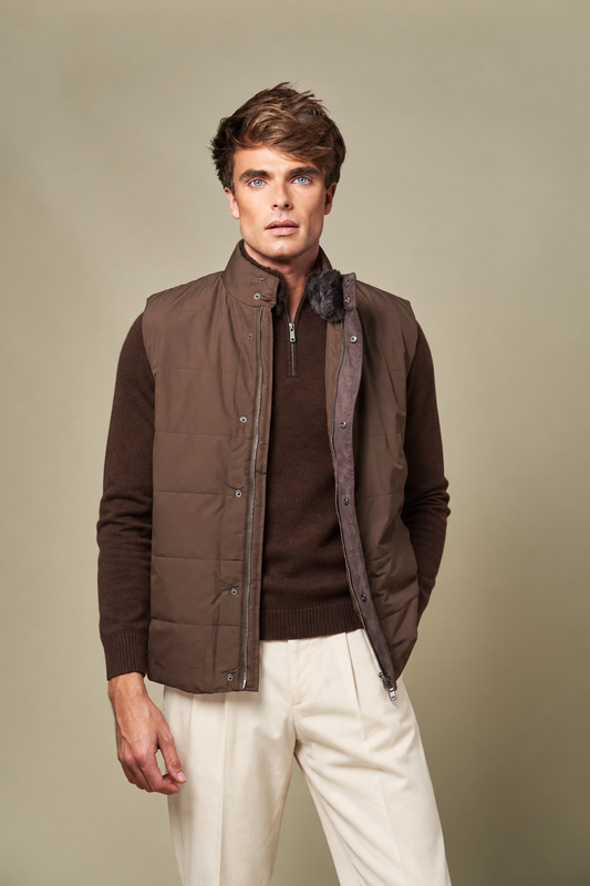 Fur Collar Gilet | Brown – Brun – størrelse XL