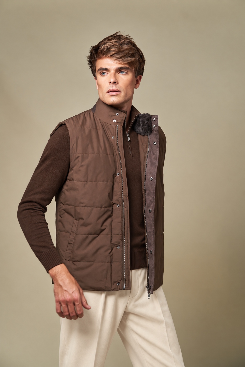 Fur Collar Gilet | Brown – detaljbilde 4