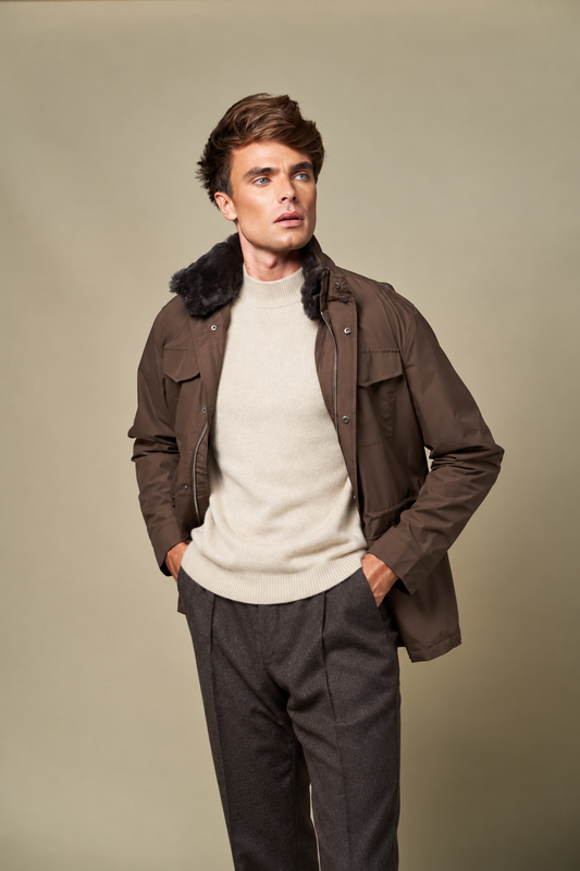 Technical Fur Collar Field Jacket | Brown – Brun – størrelse XL