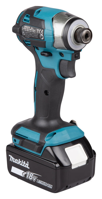 Makita DTD173Z 18V LXT slagtrekker, børsteløs 180 Nm, 1/4 tomme – Gull – inkl. batteri og lader