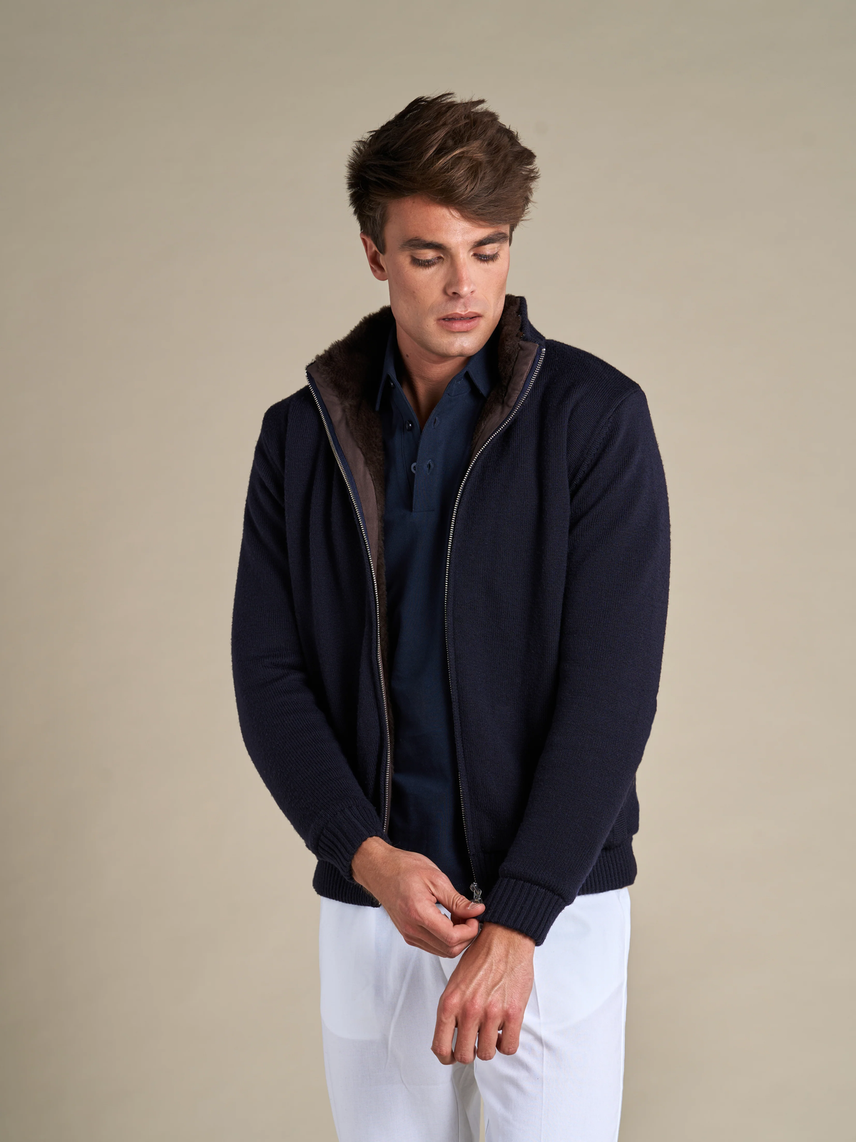 Full Fur Lined Cardigan | Navy – detaljbilde 3