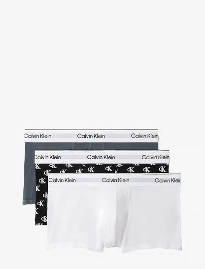Calvin Klein LOW RISE TRUNK 3PK herreunderbukser, 3-PACK i hvit COLLEGIATE LOGO svart TURBULE