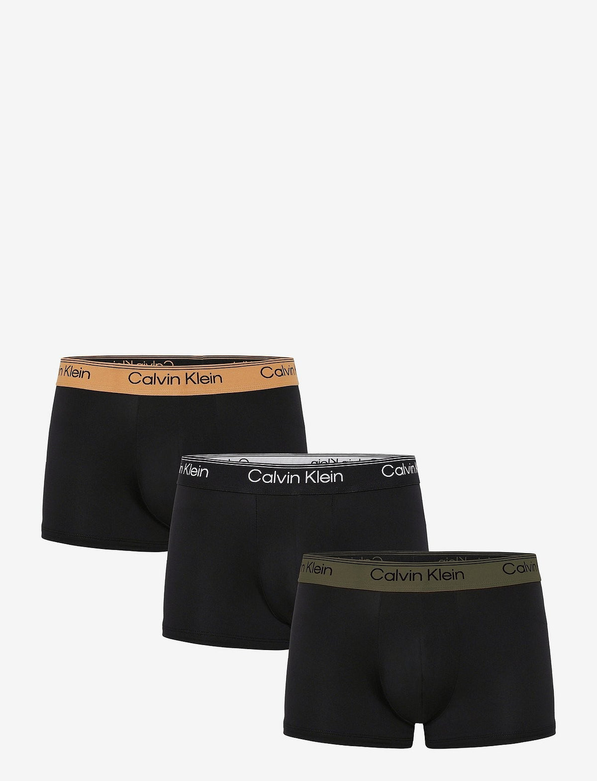 Calvin Klein LOW RISE TRUNK 3PK herreunderbukser, 3-PACK i svart W BRONZE FLASH WB svart OLIV