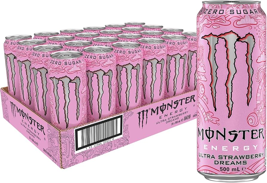 Monster Ultra Strawberry Dreams 24 x 500 ml – full kartong med 24 bokser à 500 ml