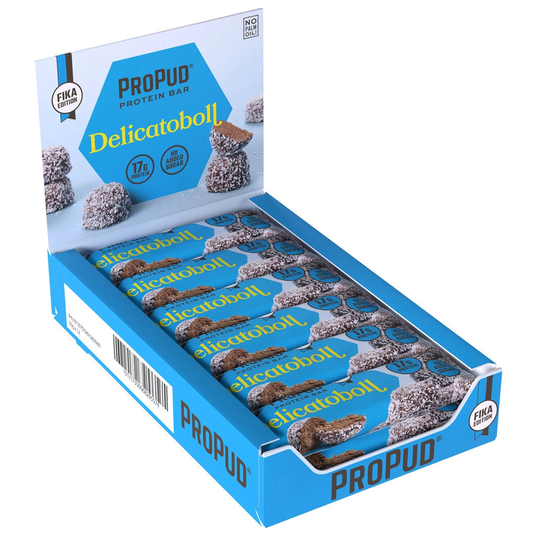 ProPud Delicatoboll Proteinbar – 12-pack – eske med 12 proteinbarer à 55 g