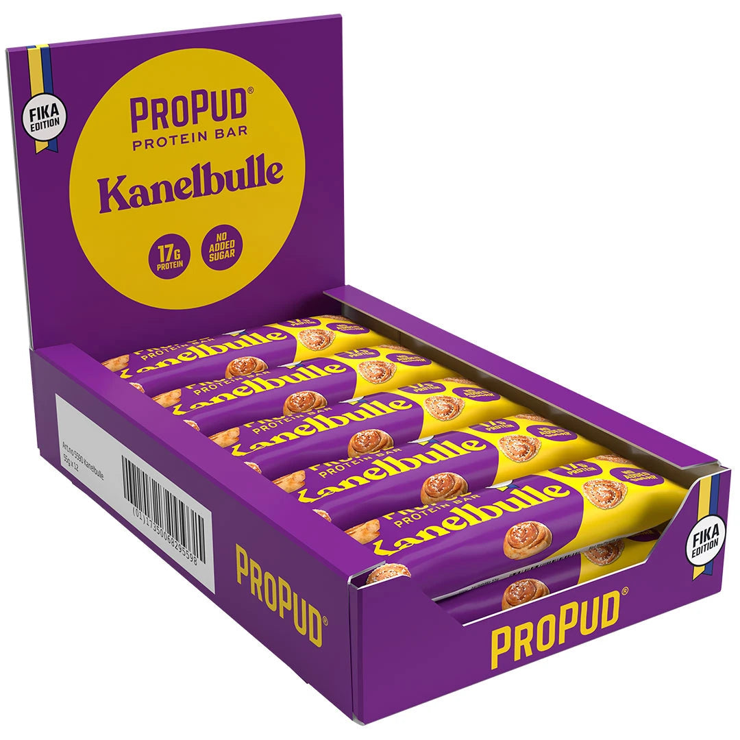 ProPud Kanelbulle Proteinbar – 12-pack – eske med 12 proteinbarer à 55 g