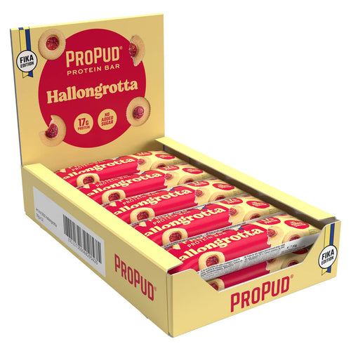 ProPud Hallongrotta Proteinbar – 12-pack – gul eske med 12 proteinbarer à 55 g