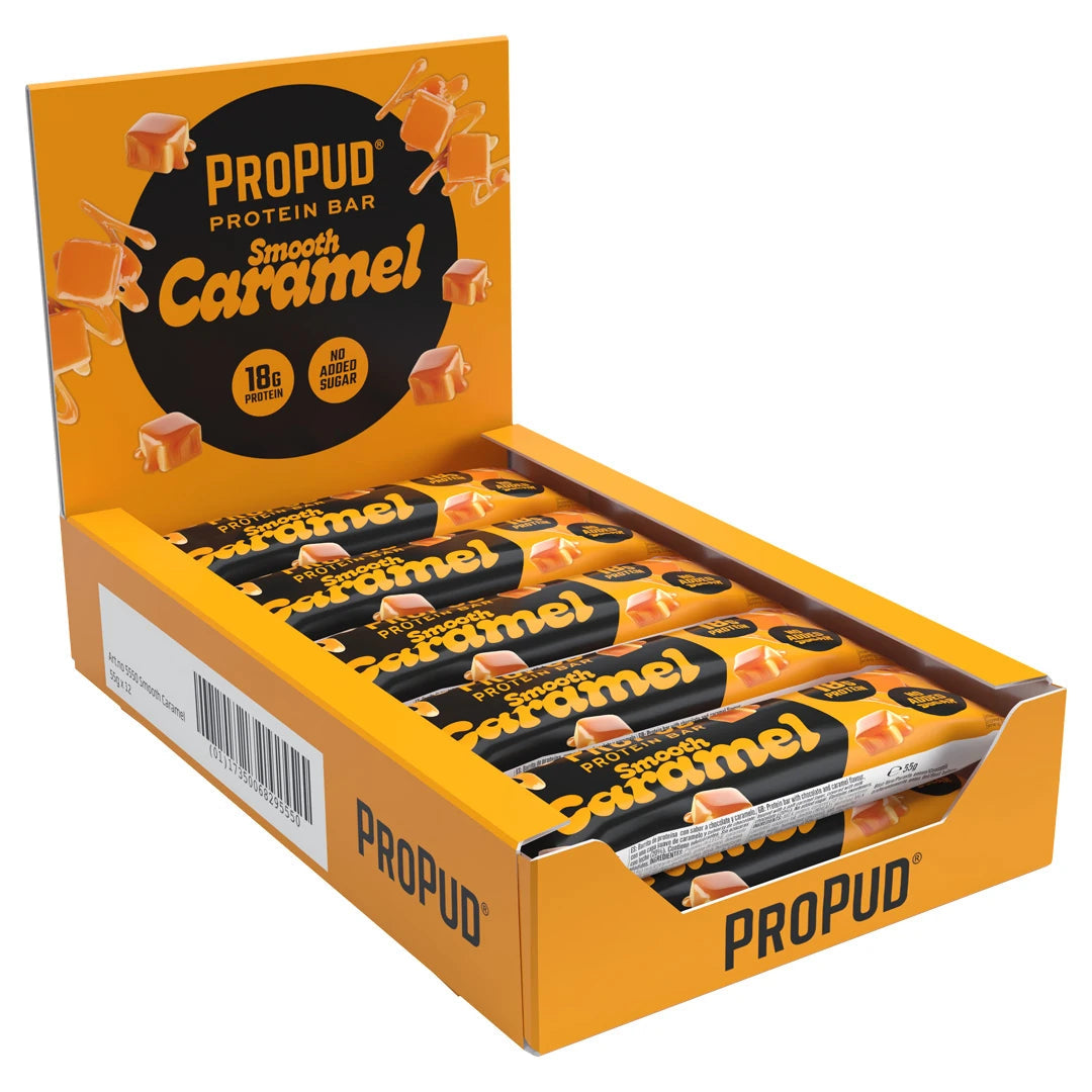ProPud Smooth Caramel Proteinbar – 12-pack – eske med 12 proteinbarer à 55 g