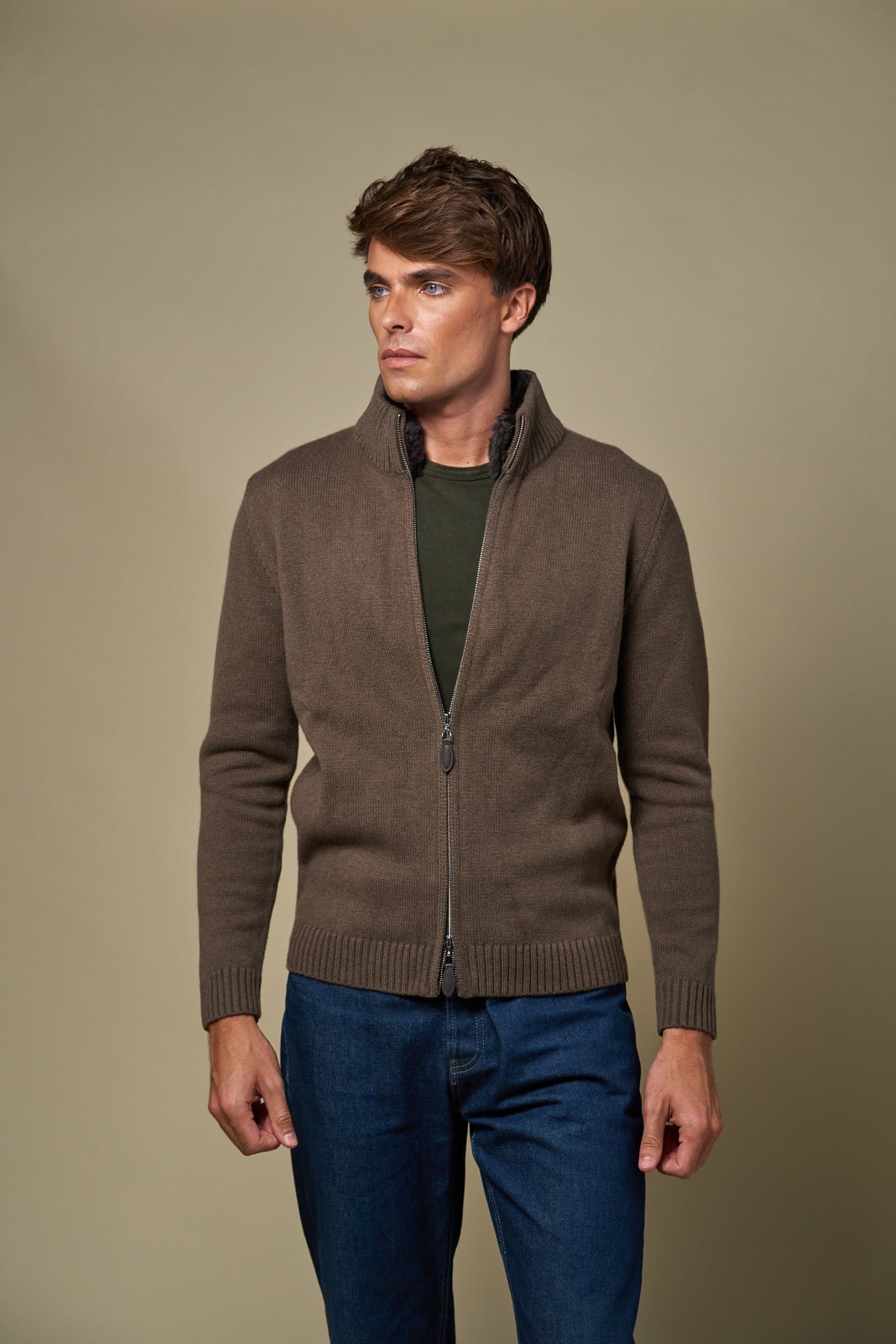 Genuine Fur Collar Cardigan | Tobacco – detaljbilde 4