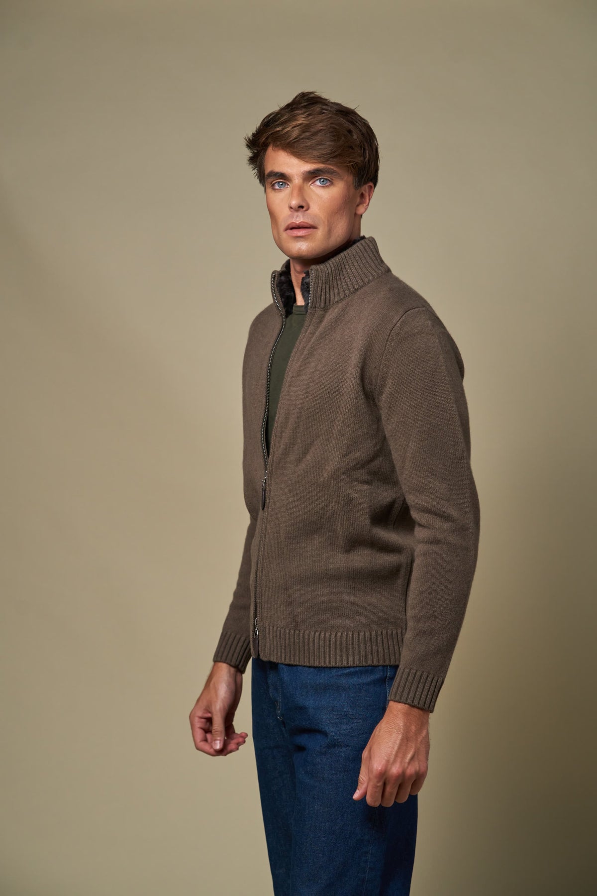 Genuine Fur Collar Cardigan | Tobacco – detaljbilde 5