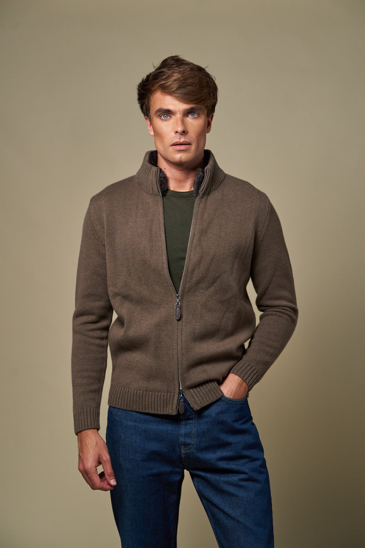 Genuine Fur Collar Cardigan | Tobacco – detaljbilde 7
