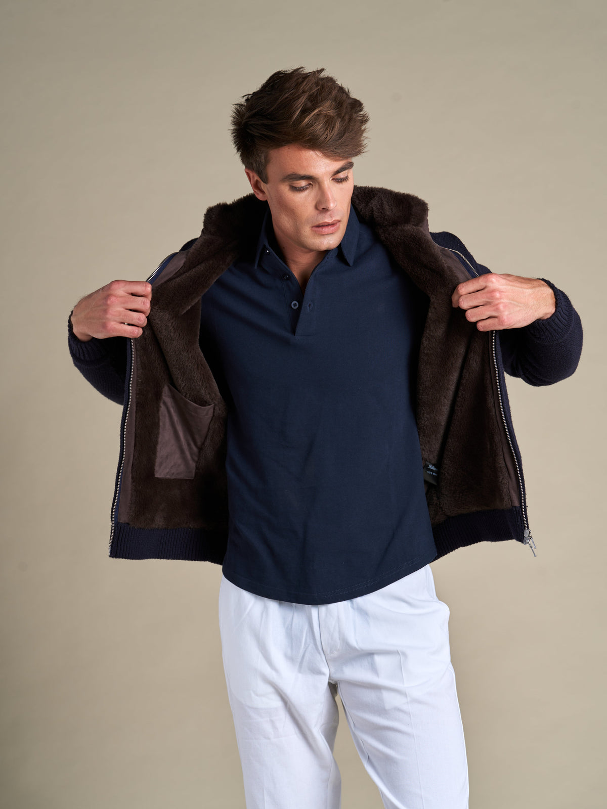 Full Fur Lined Cardigan | Navy – detaljbilde 4