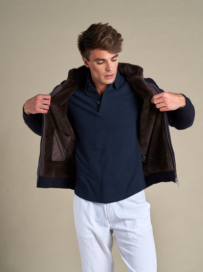 Full Fur Lined Cardigan | Navy – detaljbilde 4