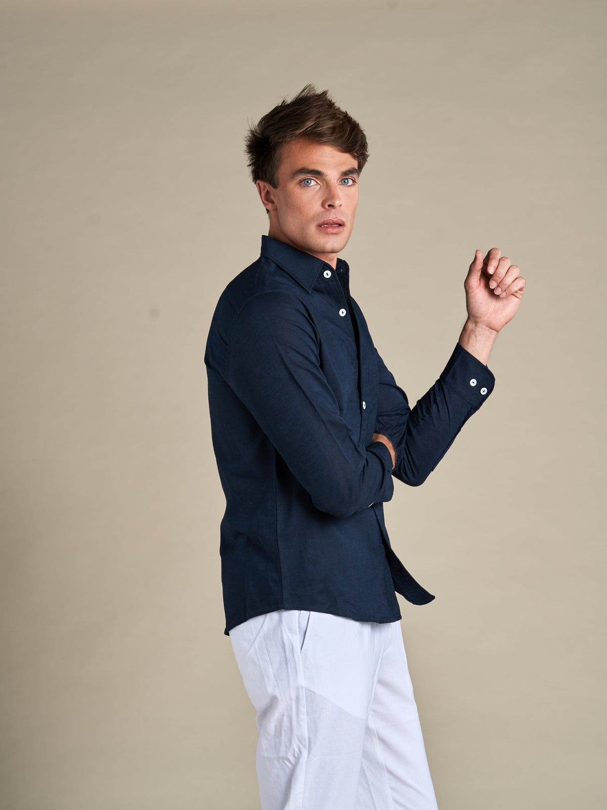 Portofino Linen Shirt | Navy – detaljbilde 6
