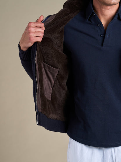 Full Fur Lined Cardigan | Navy – detaljbilde 2