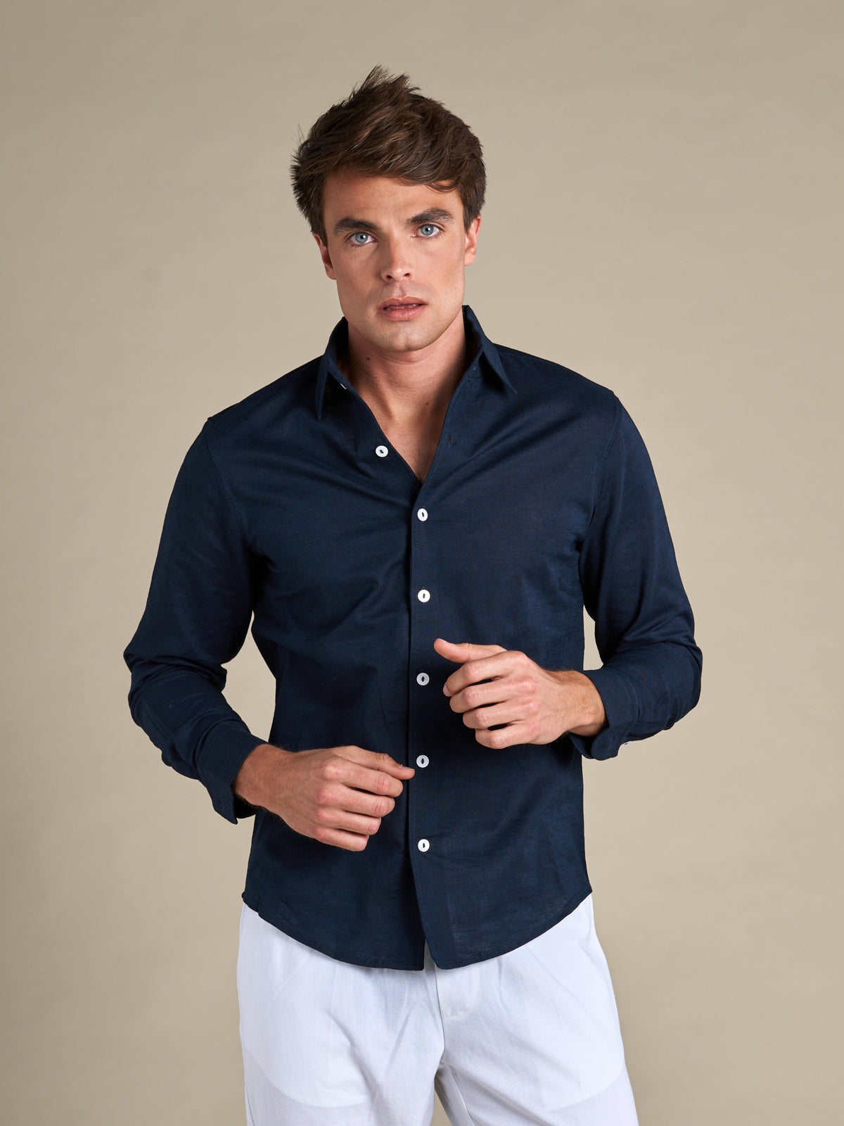 Portofino Linen Shirt | Navy – Marineblå – størrelse XL