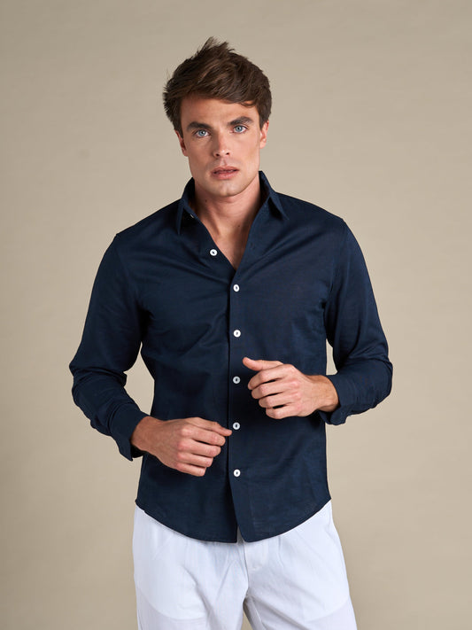 Portofino Linen Shirt | Navy – Marineblå – størrelse XL