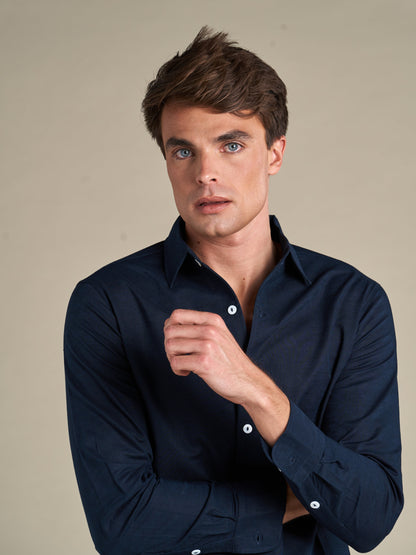 Portofino Linen Shirt | Navy – detaljbilde 2