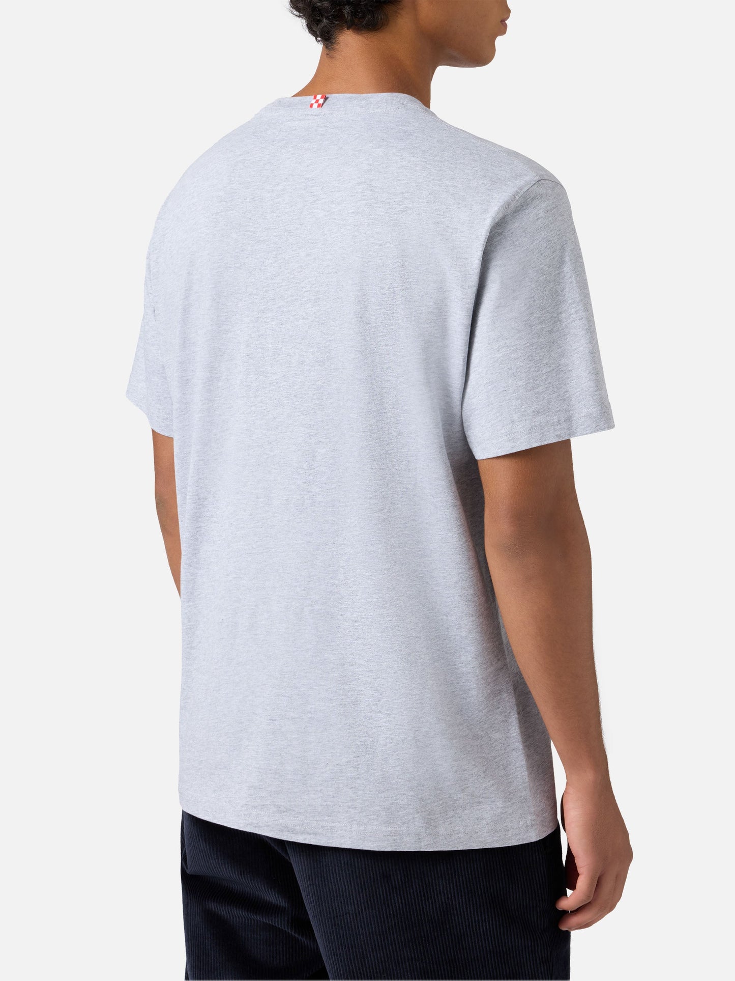 Arnott bomulls-T-skjorte i blått med St. Barth Sport Club flock-trykk – offisielt produktbilde 4