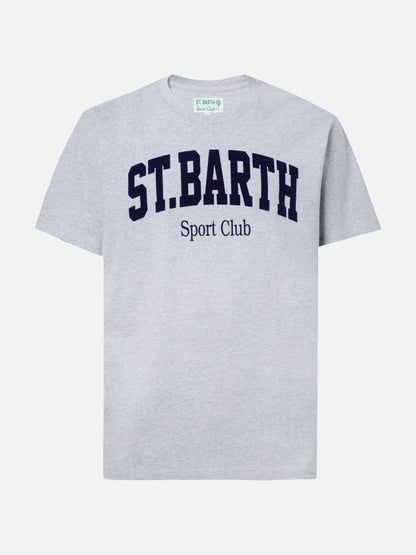 Arnott bomulls-T-skjorte i blått med St. Barth Sport Club flock-trykk – produktbilde