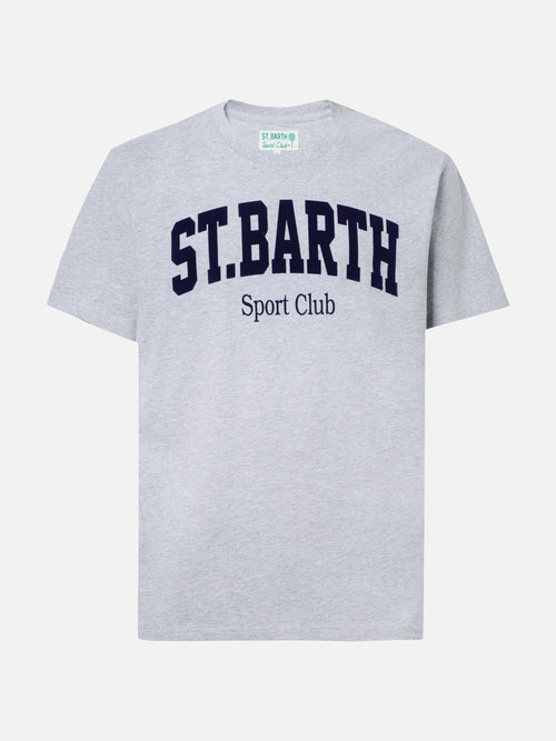 Arnott bomulls-T-skjorte i blått med St. Barth Sport Club flock-trykk – produktbilde