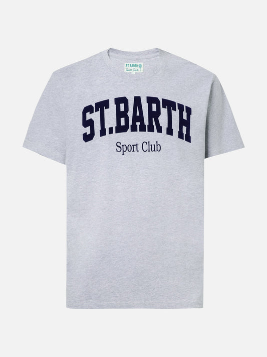 Arnott bomulls-T-skjorte i blått med St. Barth Sport Club flock-trykk – produktbilde