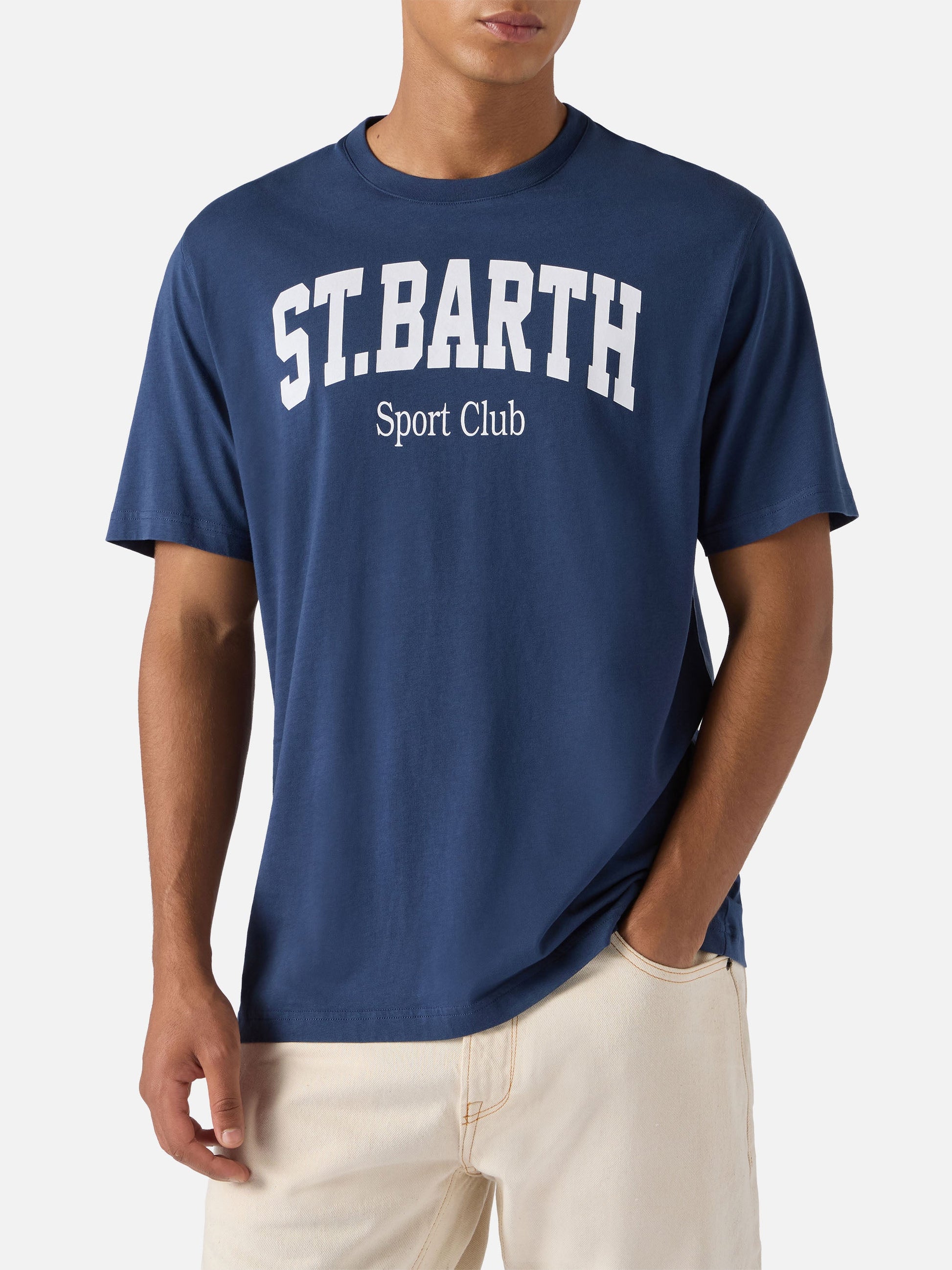 Arnott bomulls-T-skjorte i marineblå med St. Barth Sport Club-trykk – offisielt produktbilde 2