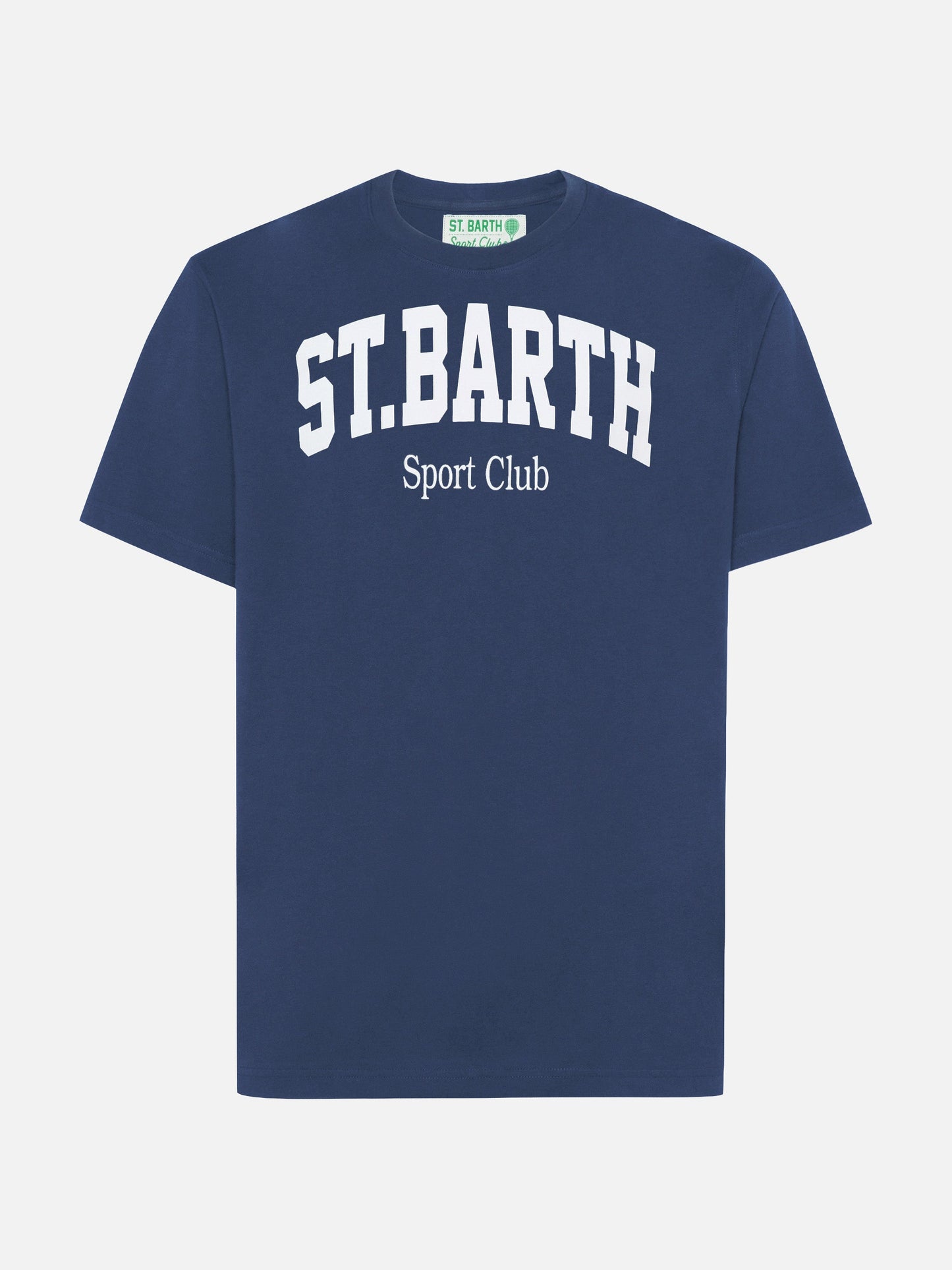 Arnott bomulls-T-skjorte i marineblå med St. Barth Sport Club-trykk – produktbilde