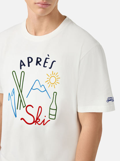 Arnott varm vinter T-skjorte i bomull, hvit med Après Ski-broderi – offisielt produktbilde 2