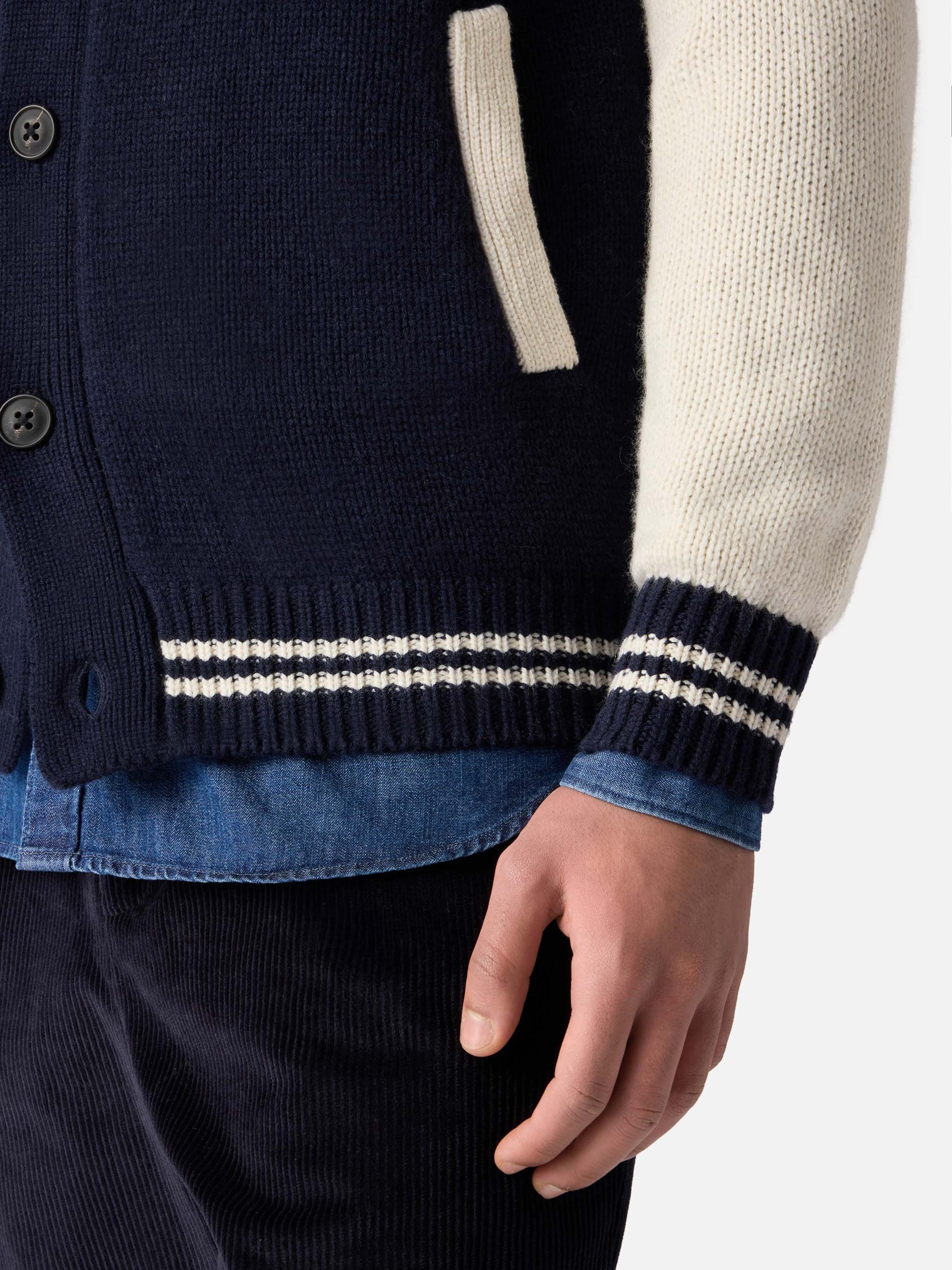 Marineblå strikket bomber college-stil Benjamin – offisielt produktbilde 4