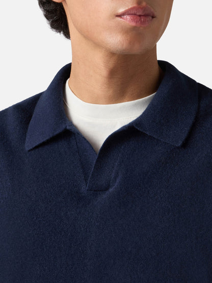 Covent cashmere strikket polo i night blue – offisielt produktbilde 2