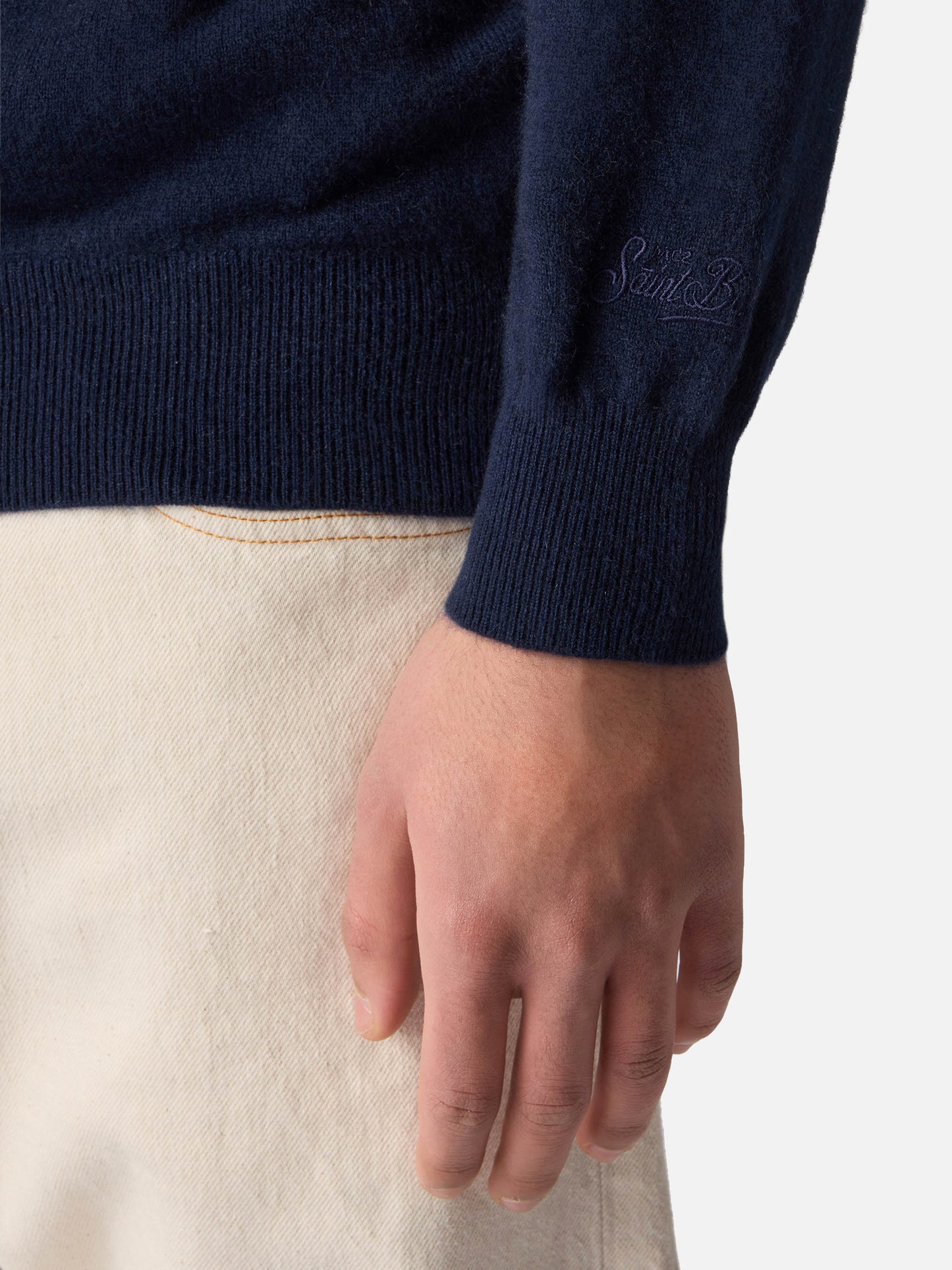 Covent cashmere strikket polo i night blue – offisielt produktbilde 4