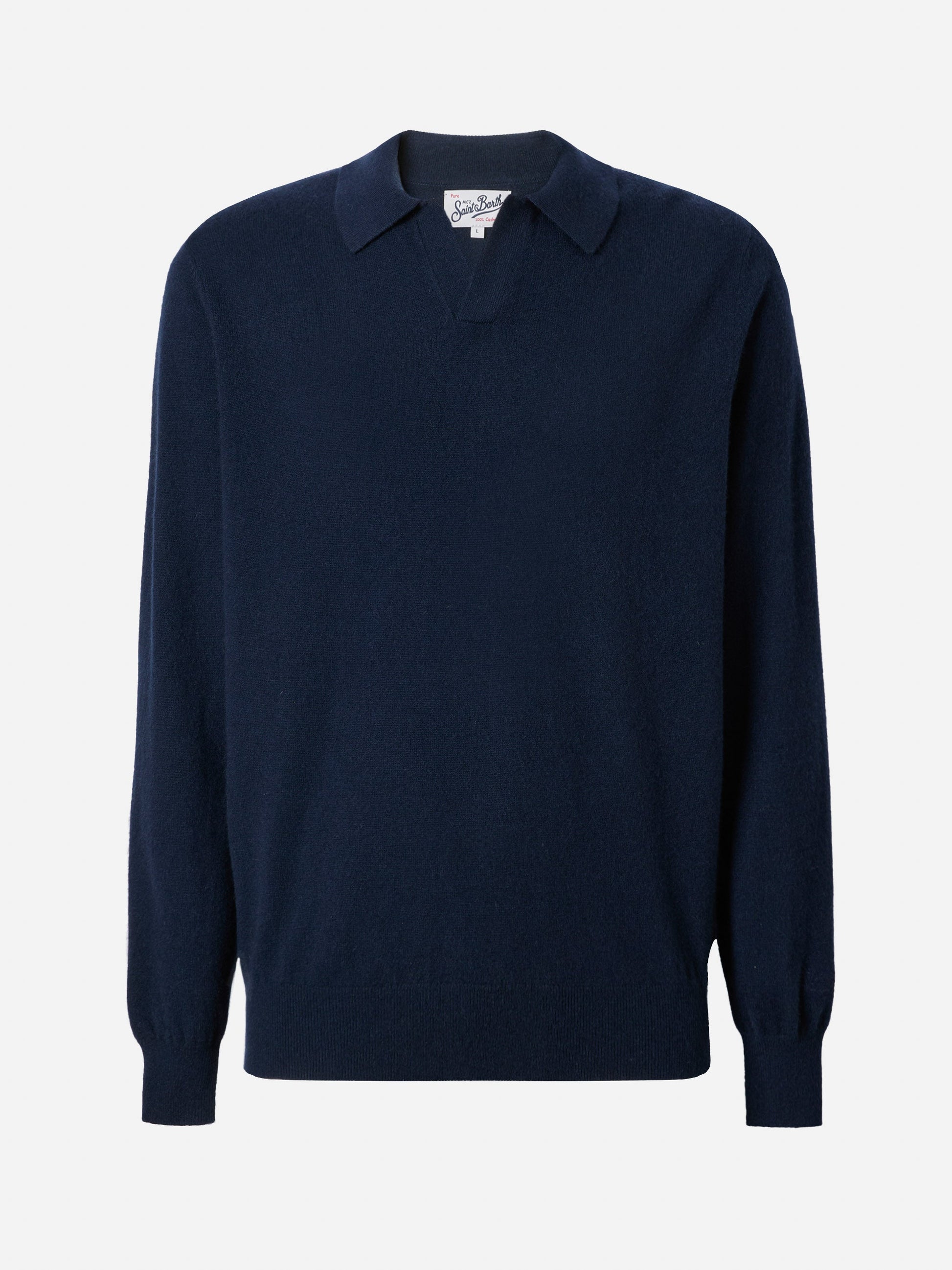 Covent cashmere strikket polo i night blue – offisielt produktbilde 5