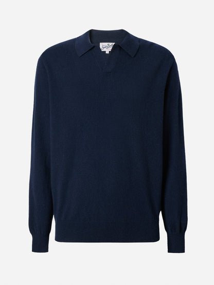 Covent cashmere strikket polo i night blue – offisielt produktbilde 5