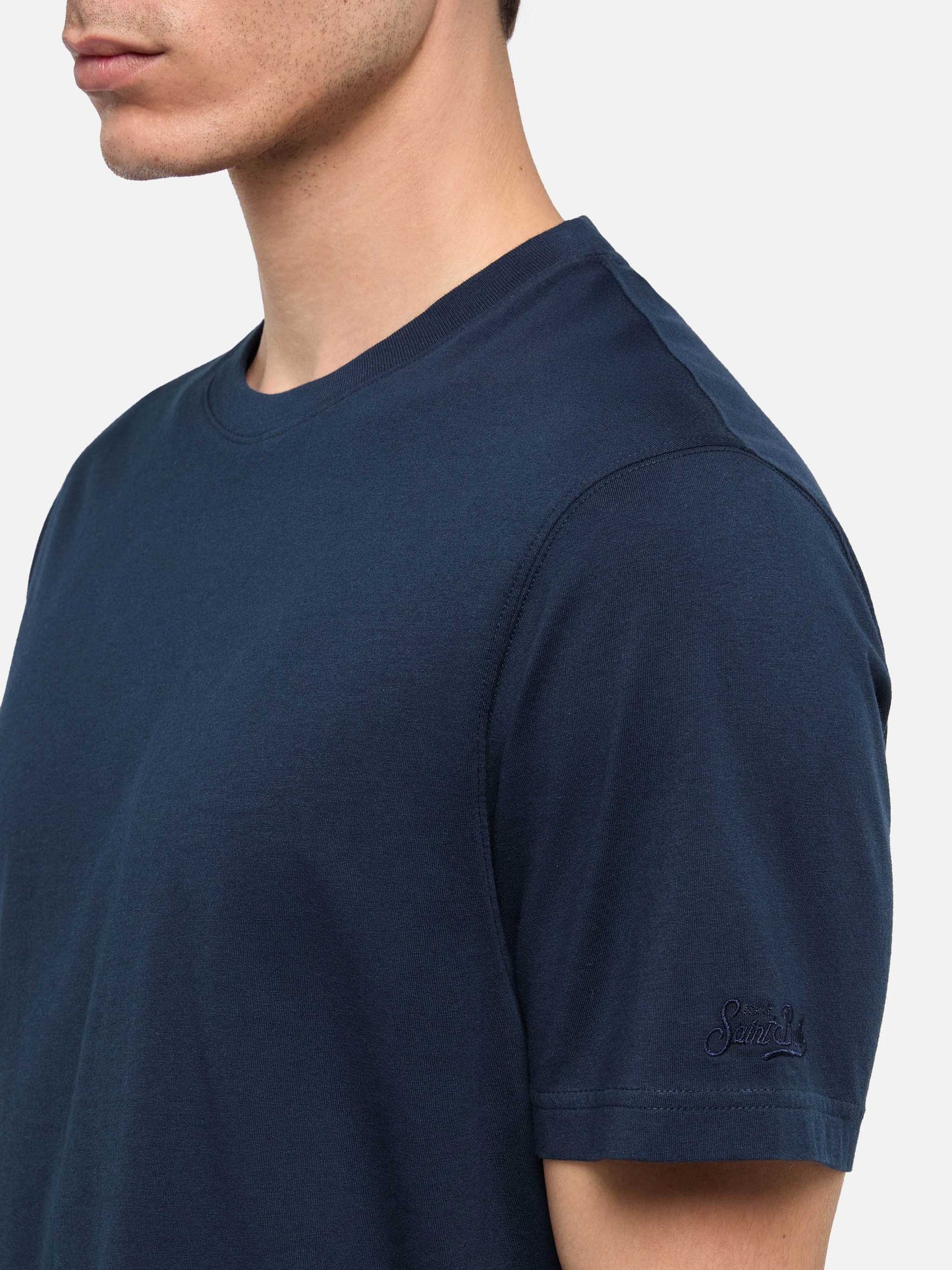 Marineblå bomullsjersey T-skjorte Dover med St. Barth-broderi – offisielt produktbilde 3